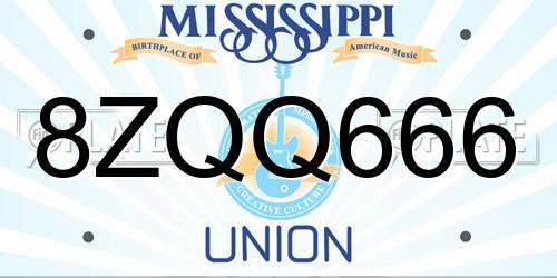 8ZQQ666 Mississippi License Plate