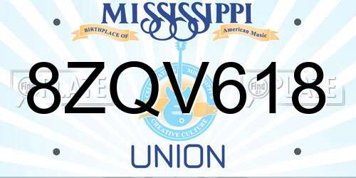 8ZQV618 Mississippi License Plate