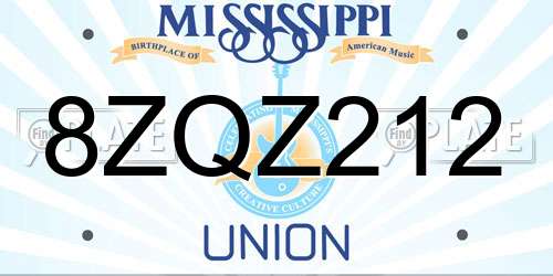 8ZQZ212 Mississippi License Plate