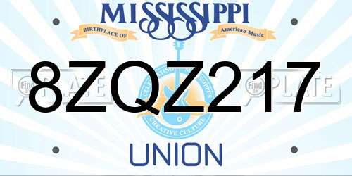 8ZQZ217 Mississippi License Plate
