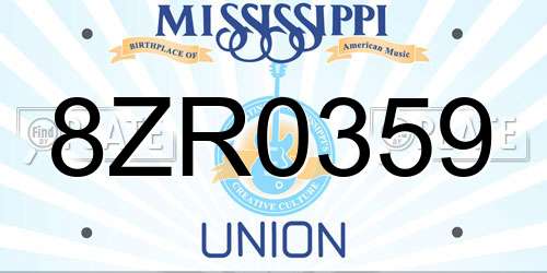 8ZR0359 Mississippi License Plate