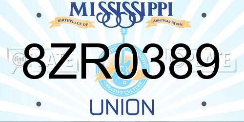 8ZR0389 Mississippi License Plate