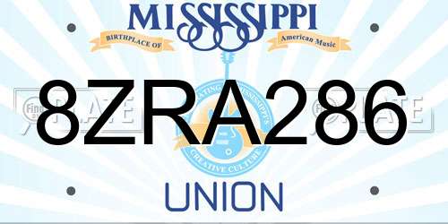 8ZRA286 Mississippi License Plate