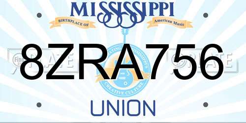 8ZRA756 Mississippi License Plate