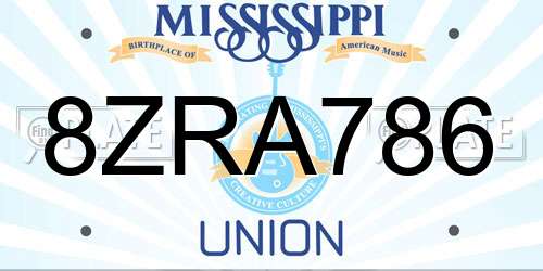 8ZRA786 Mississippi License Plate