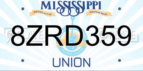 8ZRD359 Mississippi License Plate