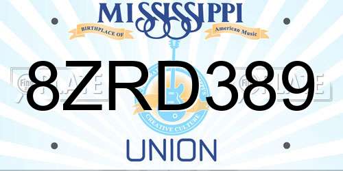 8ZRD389 Mississippi License Plate