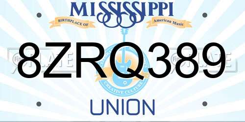 8ZRQ389 Mississippi License Plate