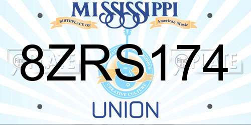 8ZRS174 Mississippi License Plate