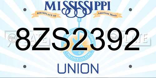 8ZS2392 Mississippi License Plate