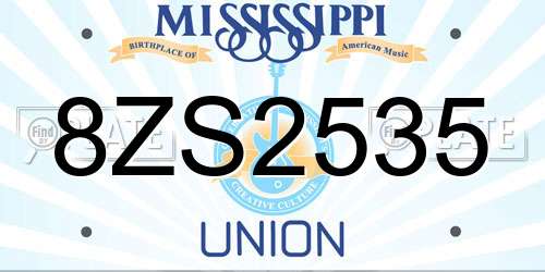 8ZS2535 Mississippi License Plate