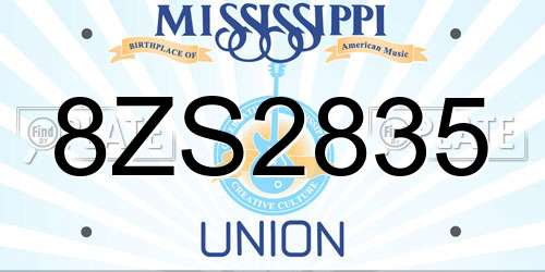 8ZS2835 Mississippi License Plate