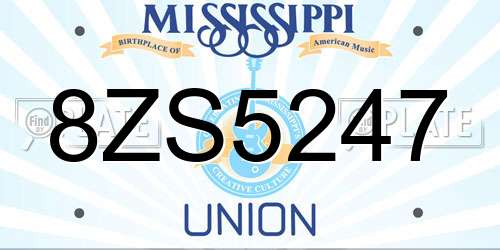 8ZS5247 Mississippi License Plate