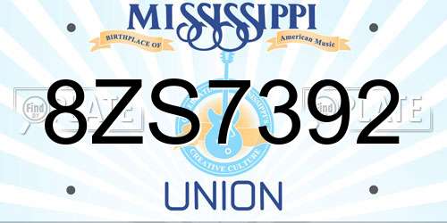 8ZS7392 Mississippi License Plate