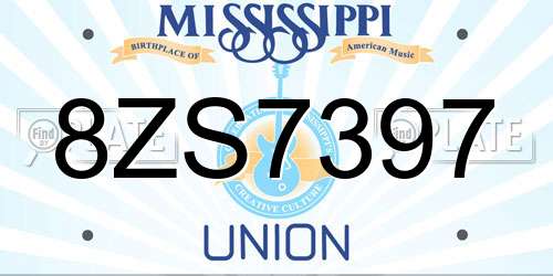 8ZS7397 Mississippi License Plate