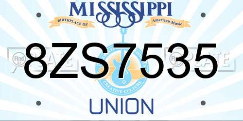8ZS7535 Mississippi License Plate