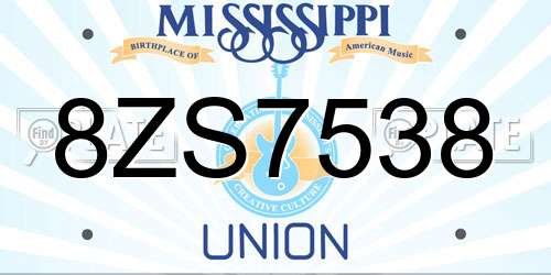 8ZS7538 Mississippi License Plate