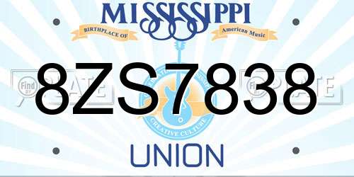 8ZS7838 Mississippi License Plate