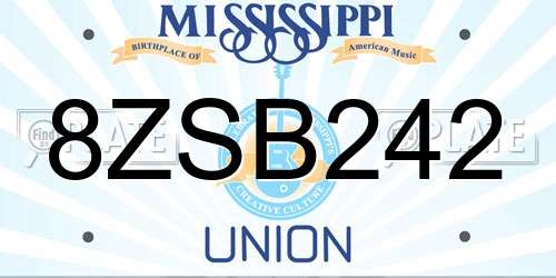 8ZSB242 Mississippi License Plate