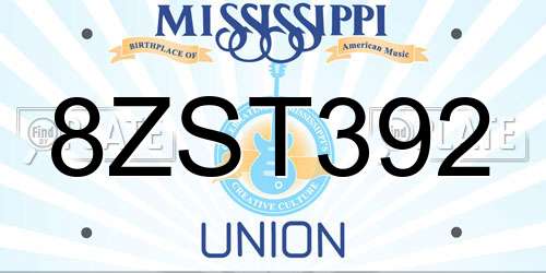 8ZST392 Mississippi License Plate