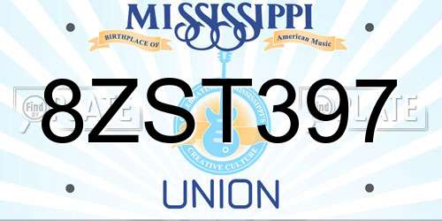 8ZST397 Mississippi License Plate