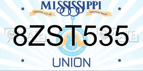 8ZST535 Mississippi License Plate
