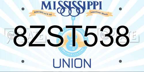 8ZST538 Mississippi License Plate