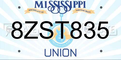 8ZST835 Mississippi License Plate