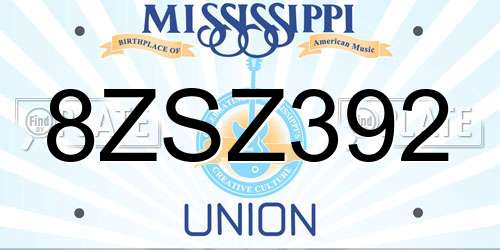 8ZSZ392 Mississippi License Plate