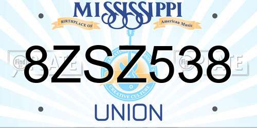 8ZSZ538 Mississippi License Plate