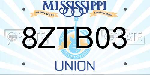 8ZTB03 Mississippi License Plate