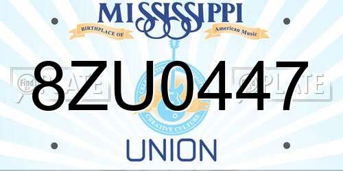 8ZU0447 Mississippi License Plate