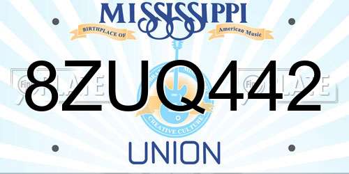 8ZUQ442 Mississippi License Plate