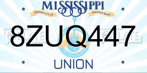 8ZUQ447 Mississippi License Plate