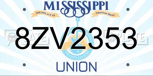 8ZV2353 Mississippi License Plate