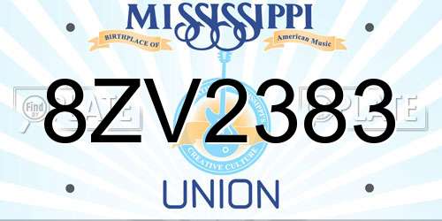 8ZV2383 Mississippi License Plate