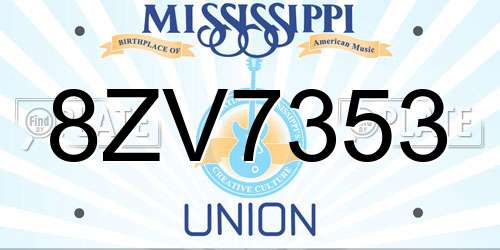 8ZV7353 Mississippi License Plate