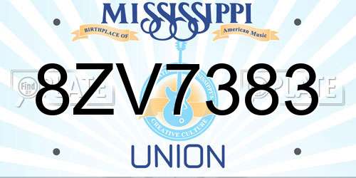 8ZV7383 Mississippi License Plate