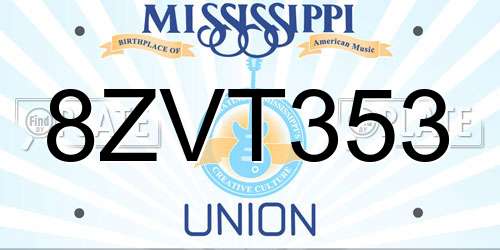 8ZVT353 Mississippi License Plate