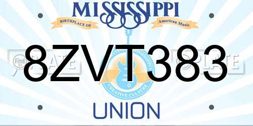 8ZVT383 Mississippi License Plate