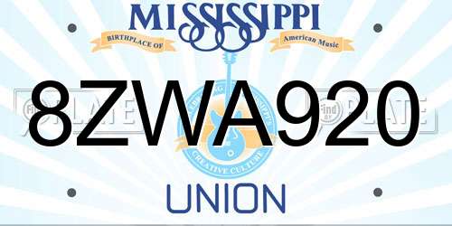 8ZWA920 Mississippi License Plate