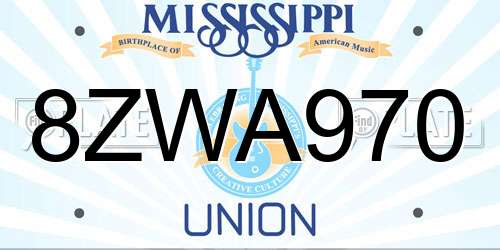 8ZWA970 Mississippi License Plate