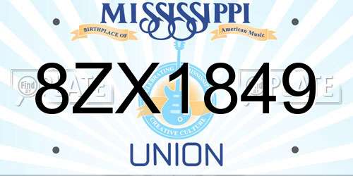 8ZX1849 Mississippi License Plate