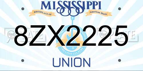 8ZX2225 Mississippi License Plate