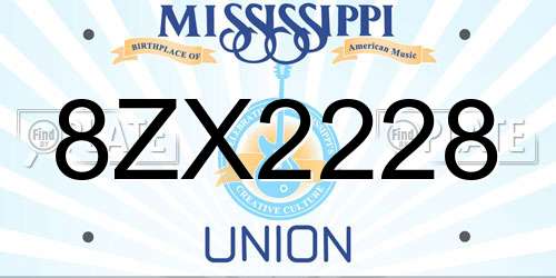 8ZX2228 Mississippi License Plate