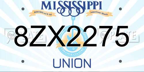 8ZX2275 Mississippi License Plate