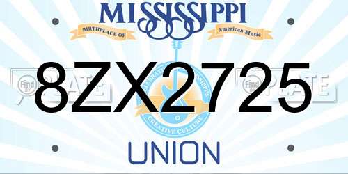 8ZX2725 Mississippi License Plate