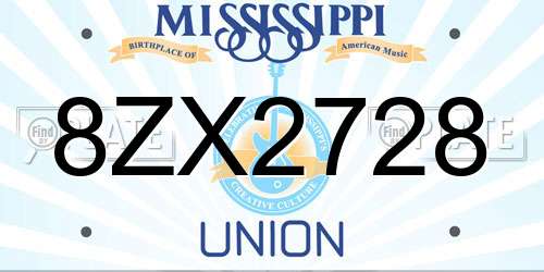 8ZX2728 Mississippi License Plate