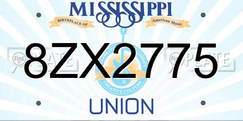 8ZX2775 Mississippi License Plate