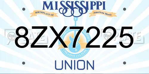 8ZX7225 Mississippi License Plate